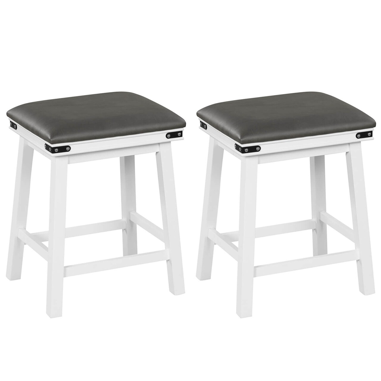 Costway 24'' Dining Bar Stool Set of 2 Counter Height Padded Seat Wood Frame Kitchen Brown/White